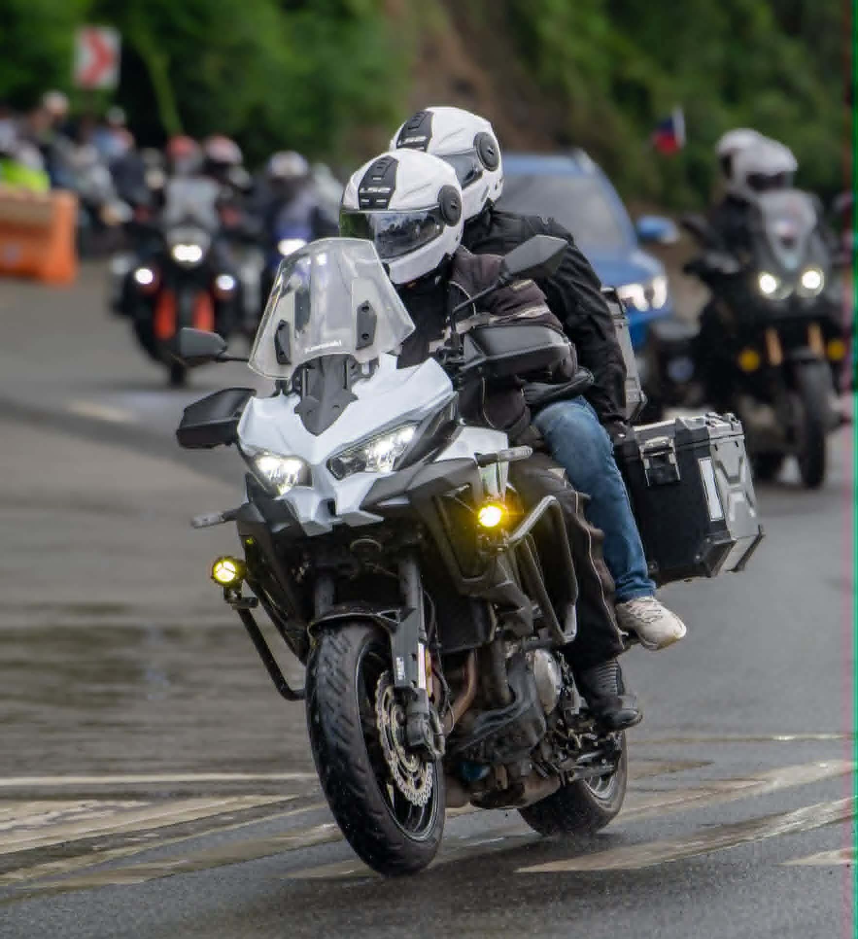 Straid Bikerz two-up motorcycle leading a convoy